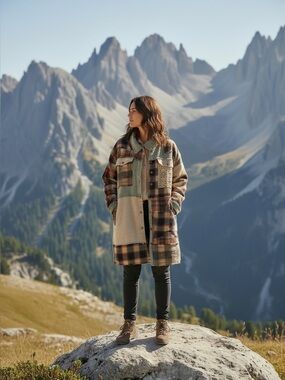 NWT Oli & Hali Womens Patchwork Plaid Shacket Sz Lg